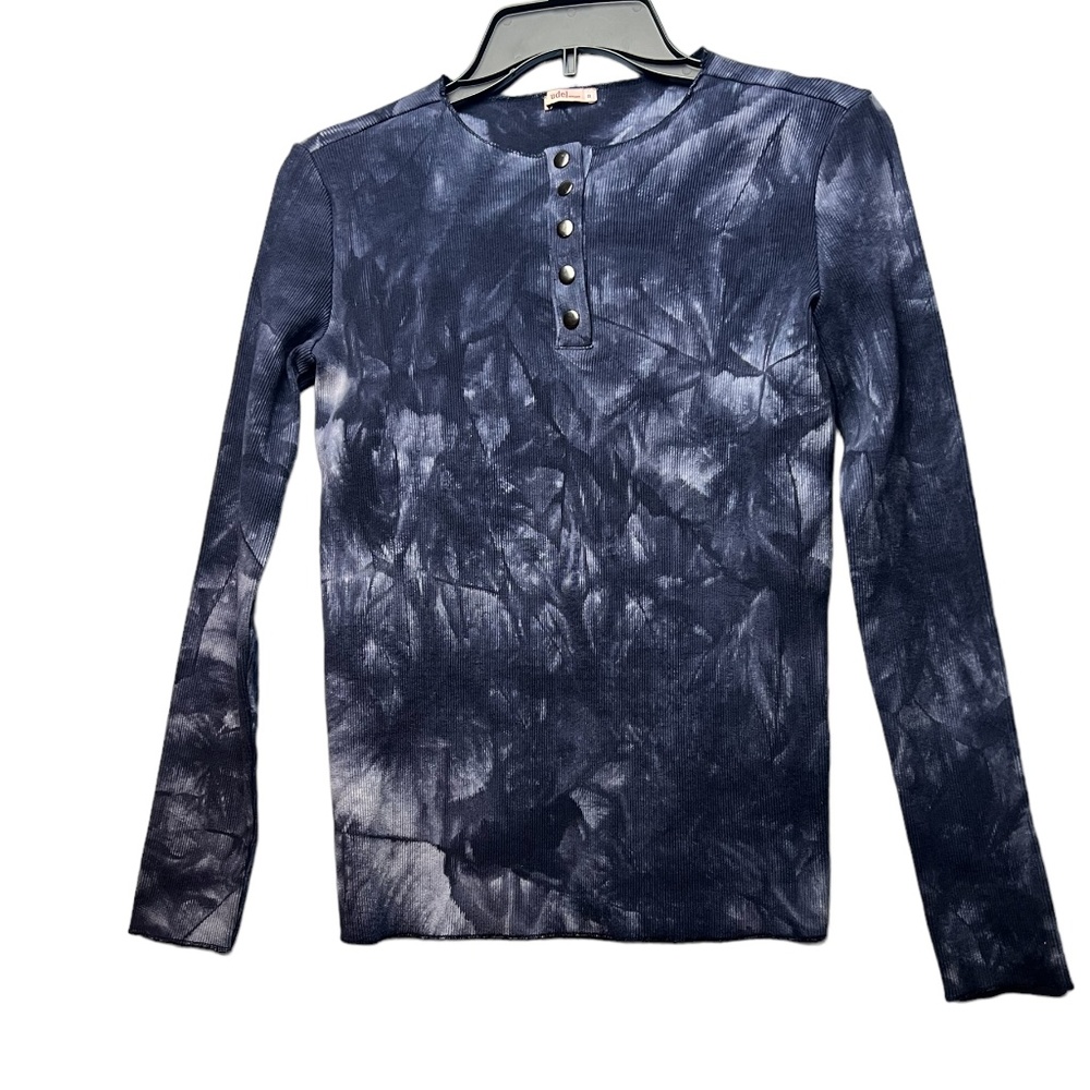 Udel New York Heavy Cotton Womens Long Sleeve Basic Blue Top Sz S Pre-owned